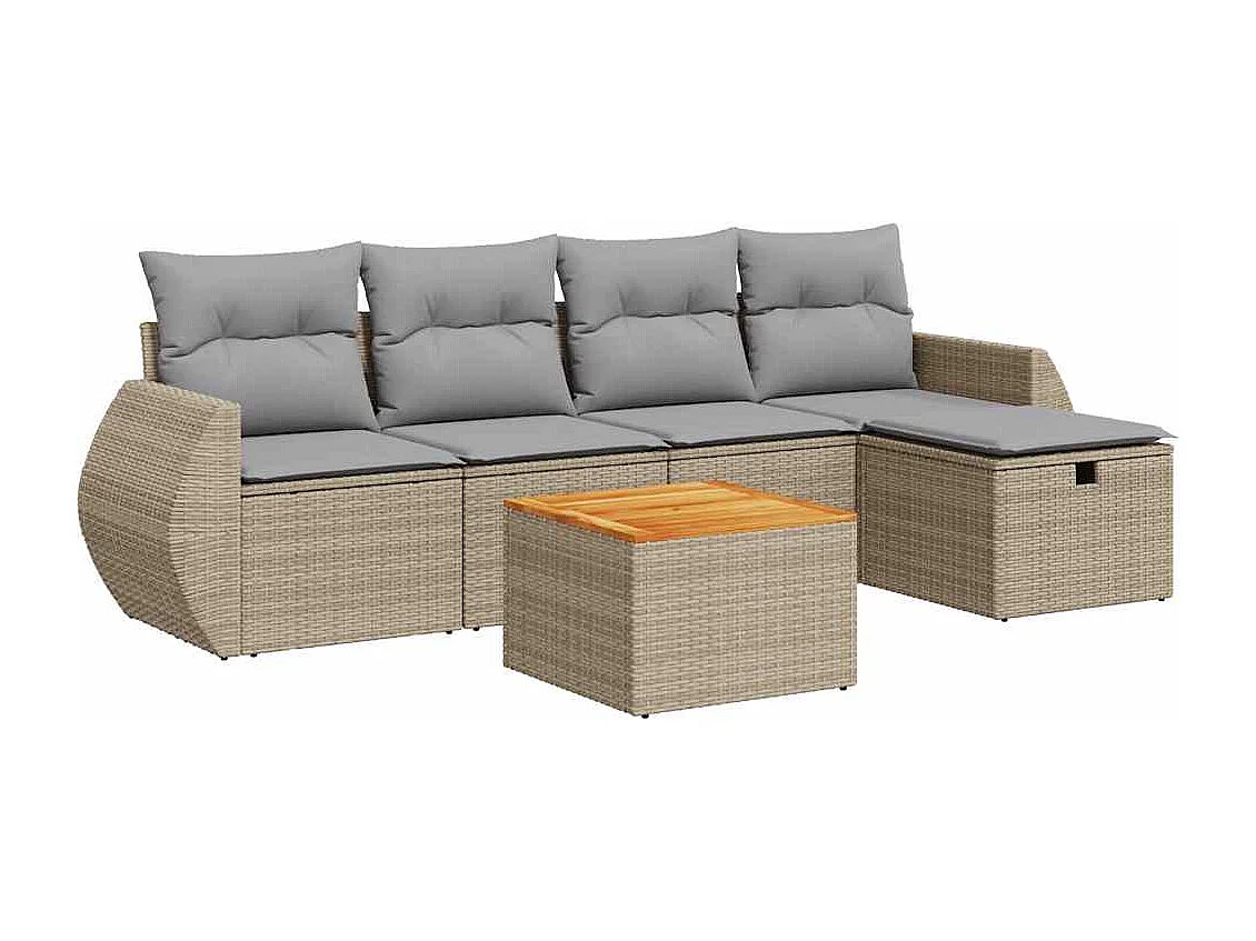 Conjunto de móveis de jardim com almofadas 6 peças resina tecida bege