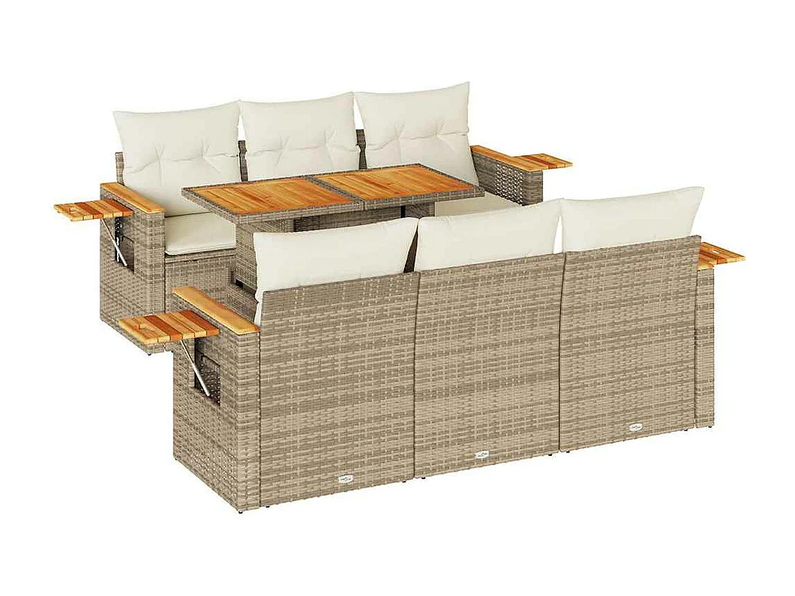 Set mobili da giardino con cuscini 7 pz beige resina vimini acacia