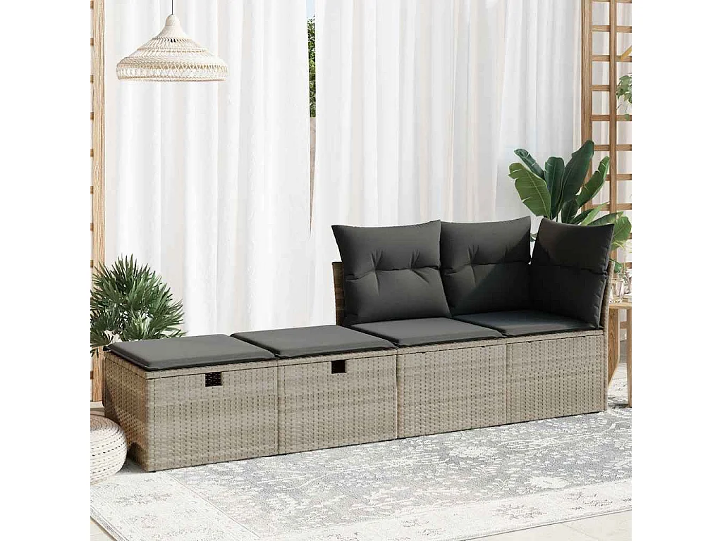 Salon de jardin 2 pcs avec coussins gris clair polyrotin acacia