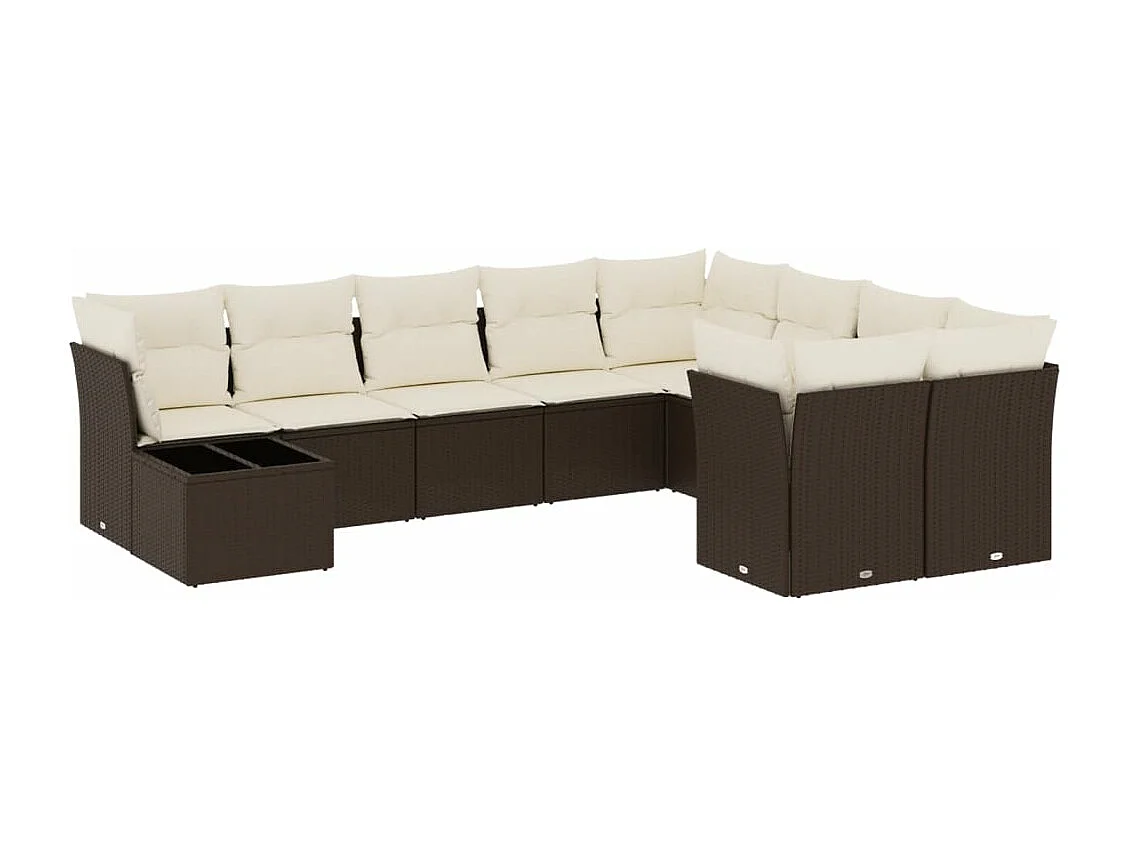 Set di mobili da giardino da 10 pezzi con cuscini marroni in resina intrecciata