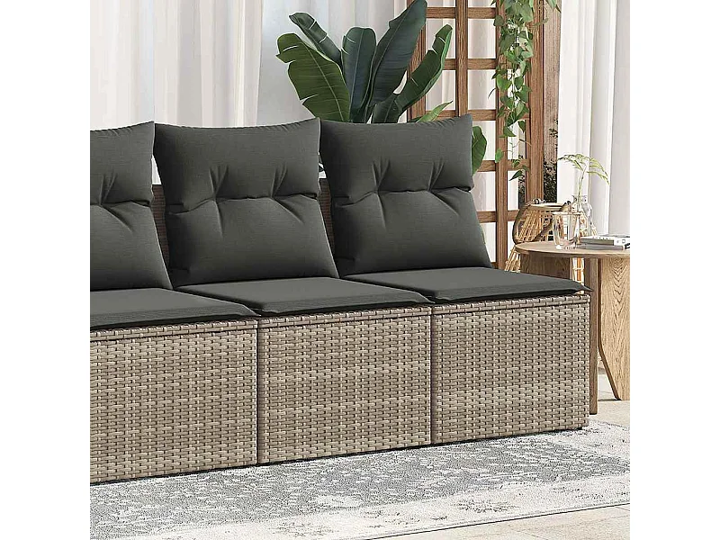 Set di mobili da giardino in 2 pezzi con cuscini grigi in vimini di resina di acacia