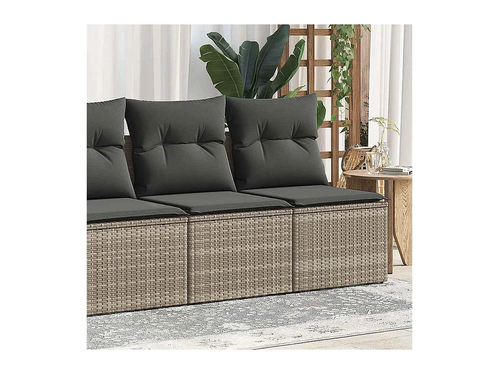 Salon de jardin 2 pcs avec coussins gris résine tressée acacia