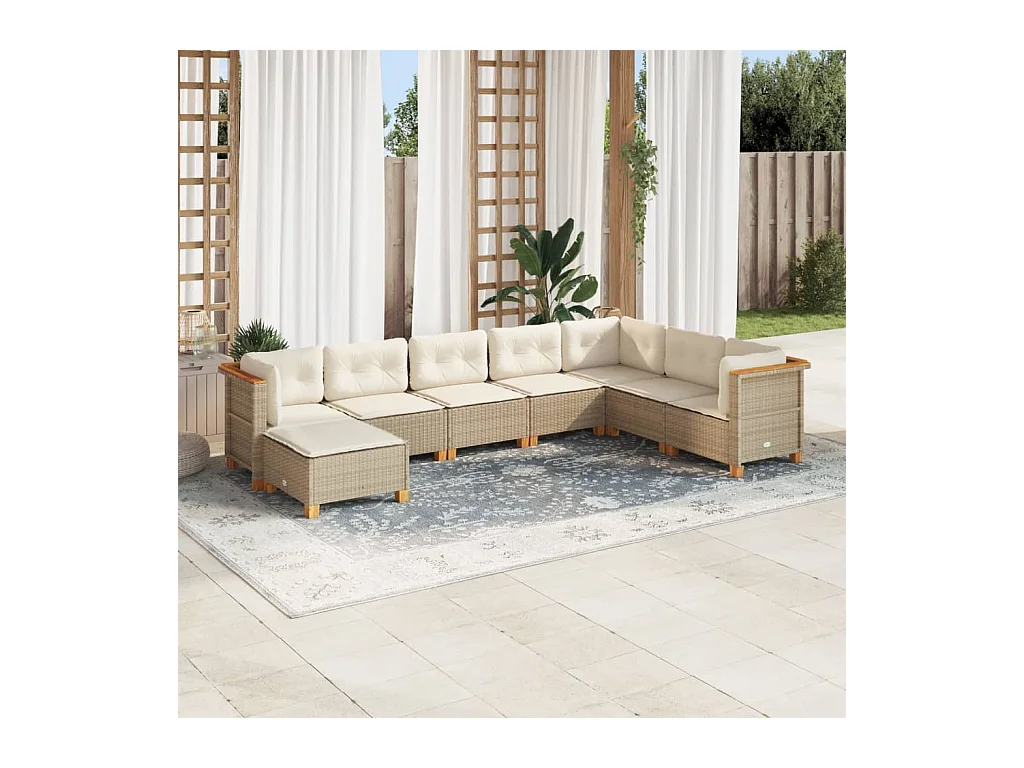 Salon de jardin avec coussins 8 pcs beige résine tressée