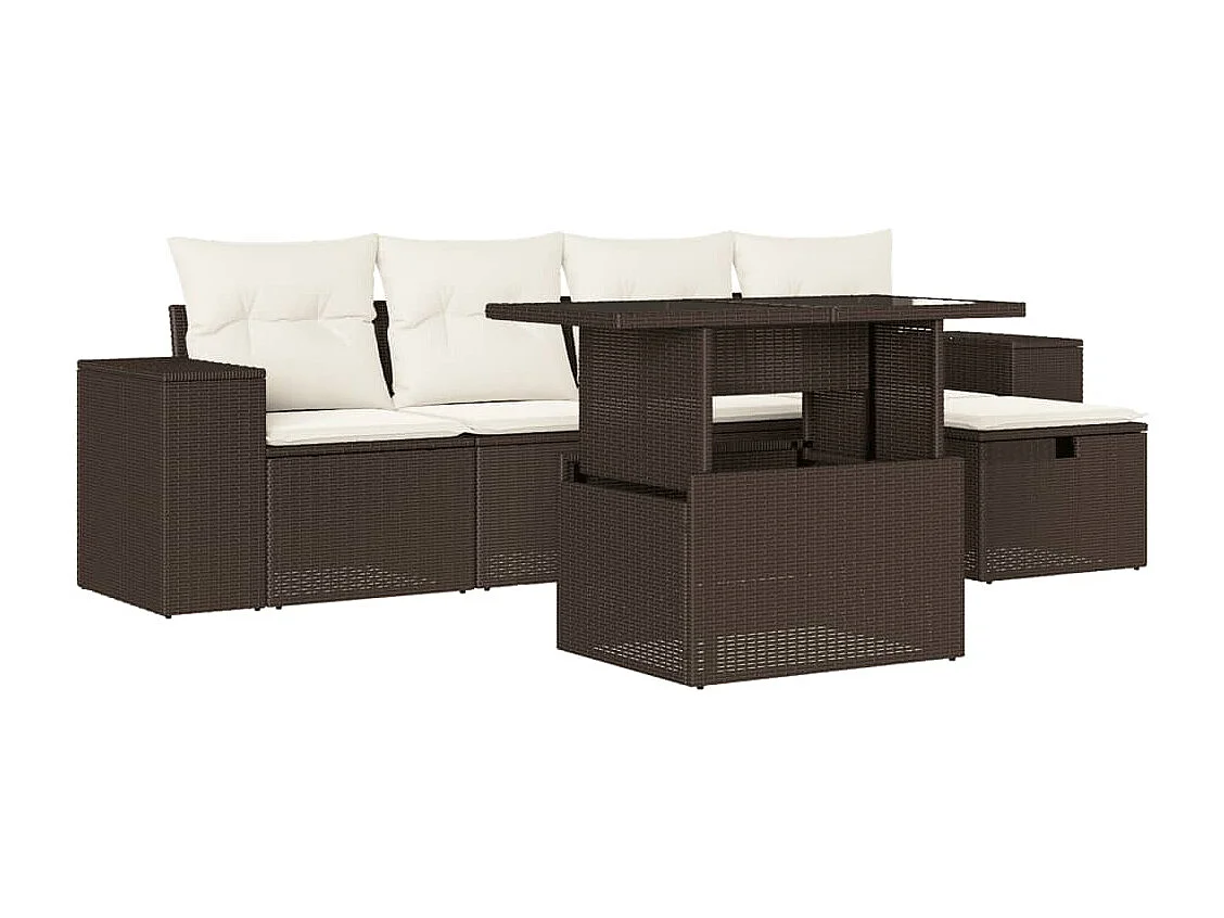 Salon de jardin avec coussins 6 pcs marron résine tressée