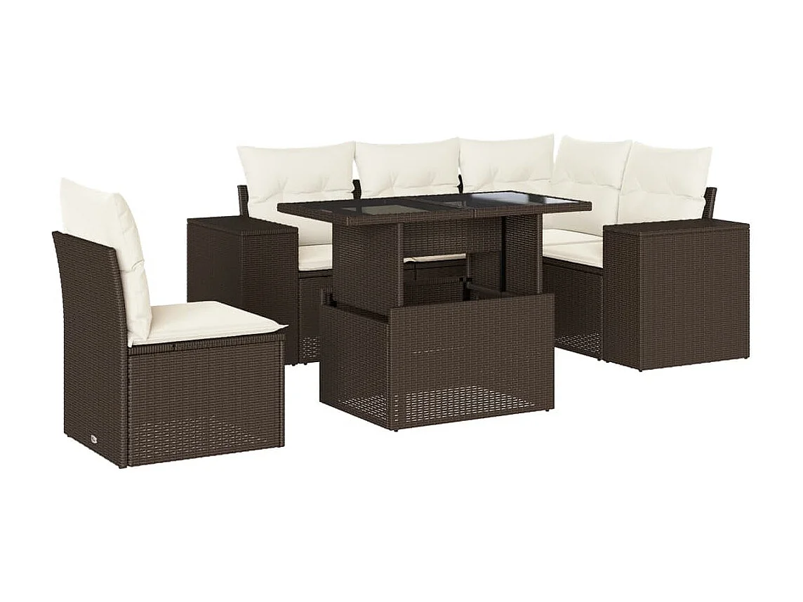 Set di mobili da giardino con cuscini 6 pezzi in resina intrecciata marrone