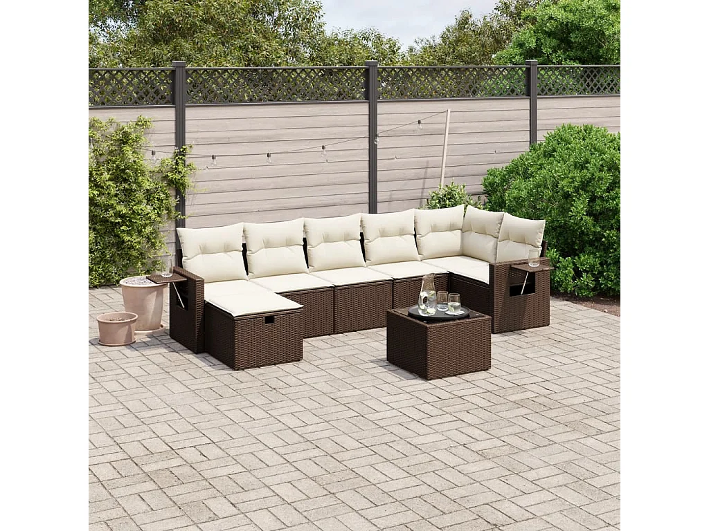 Salon de jardin 8 pcs avec coussins marron résine tressée