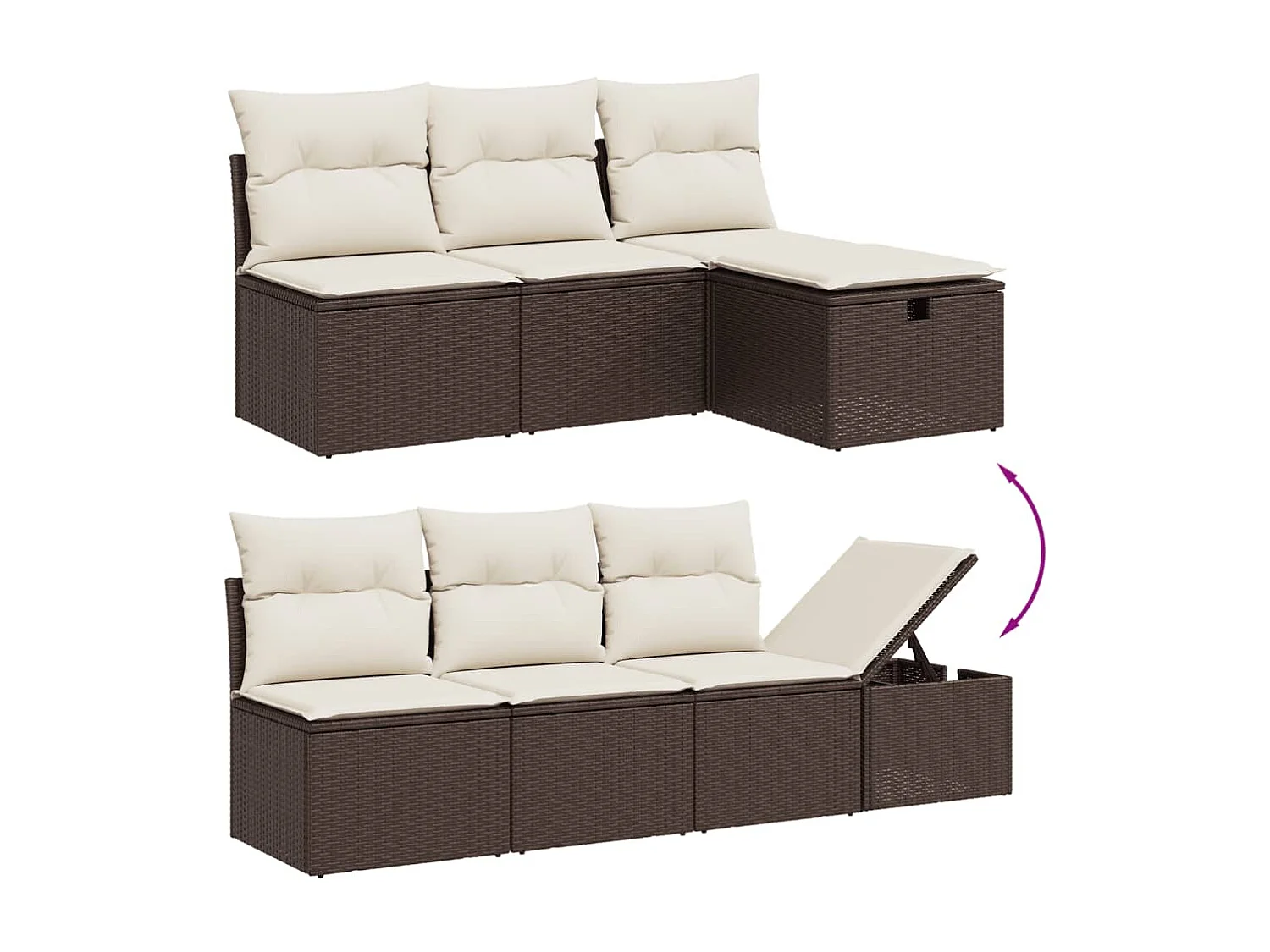 Conjunto de móveis de jardim de 8 peças com almofadas marrons em resina trançada