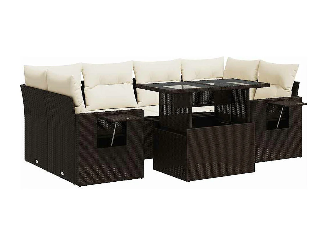 Gartenmöbel-Set mit Kissen 7-tlg. braunes Korbgeflecht