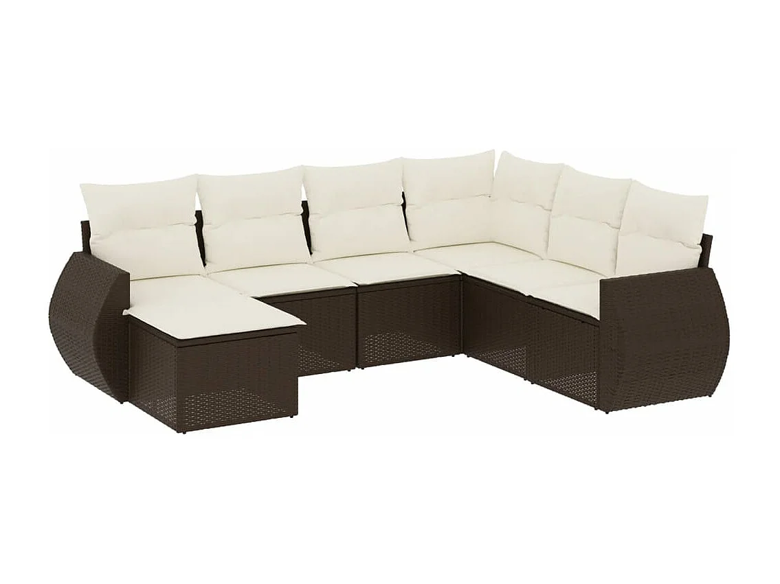 Conjunto de móveis de jardim com almofadas 7 peças resina de vime marrom