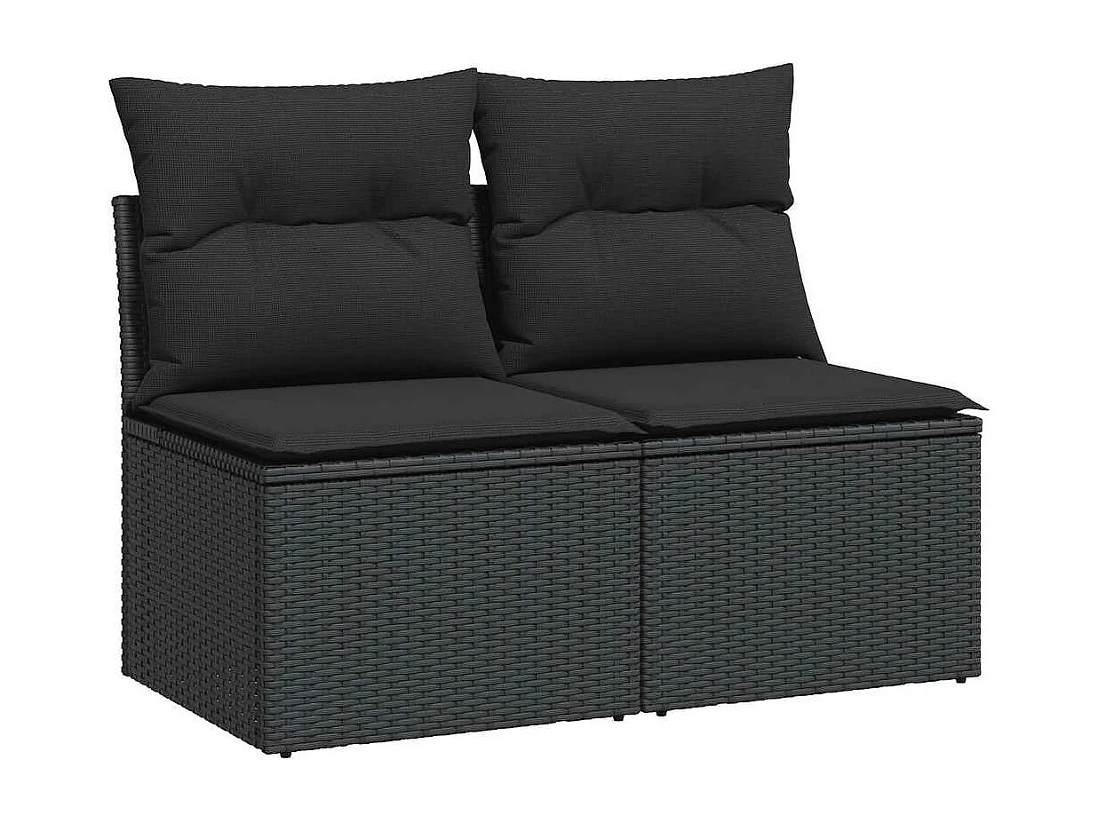 Salon de jardin avec coussins 2 pcs noir résine tressée acacia