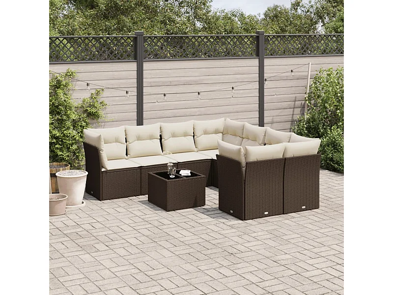 Set mobili da giardino con cuscini 9 pezzi in vimini marrone resina