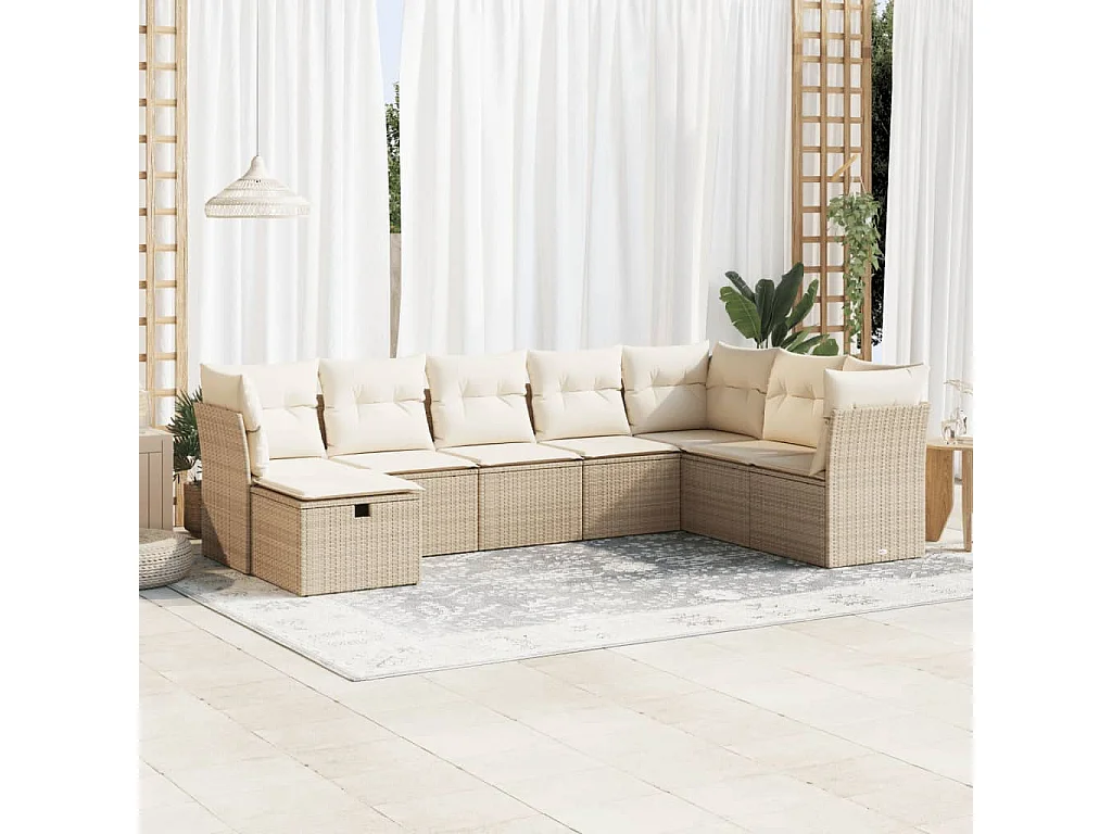 Salon de jardin avec coussins 8 pcs beige résine tressée
