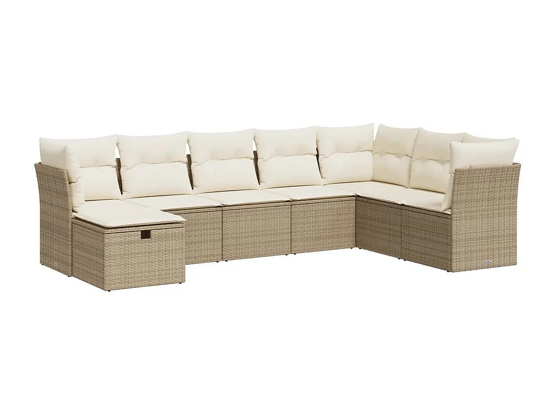 Salon de jardin avec coussins 8 pcs beige résine tressée