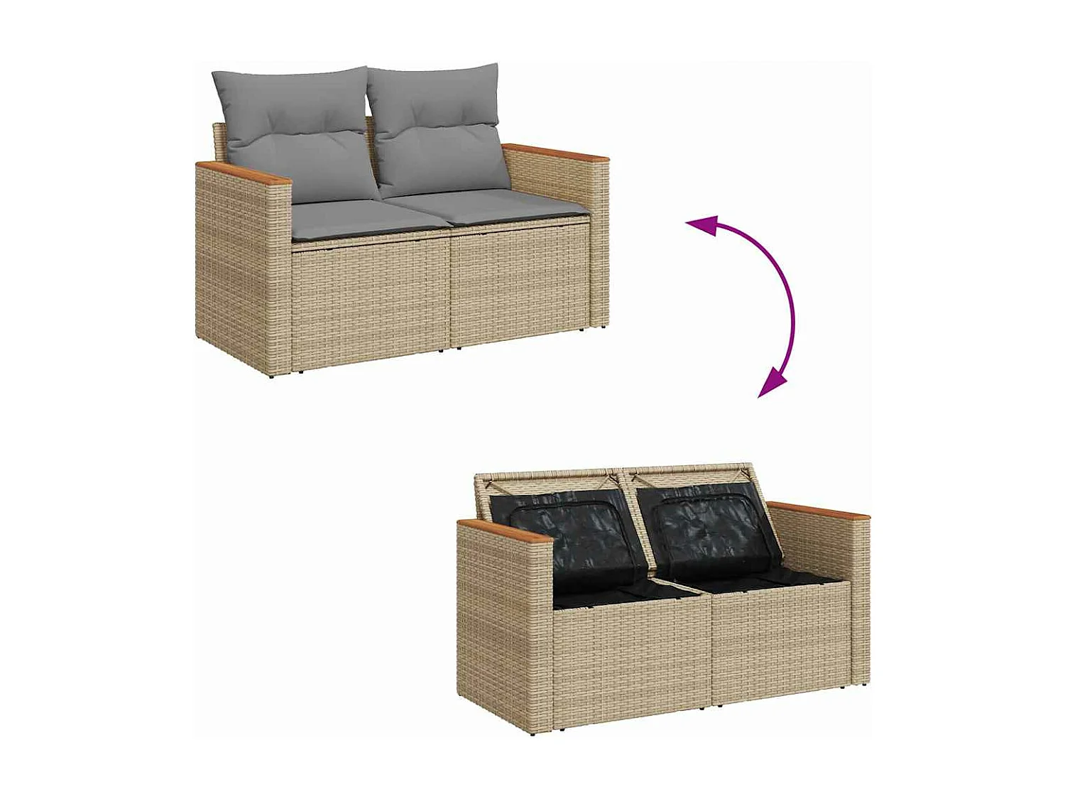 6-teiliges Gartenmöbel-Set mit beigen Kissen aus Akazienharzgeflecht