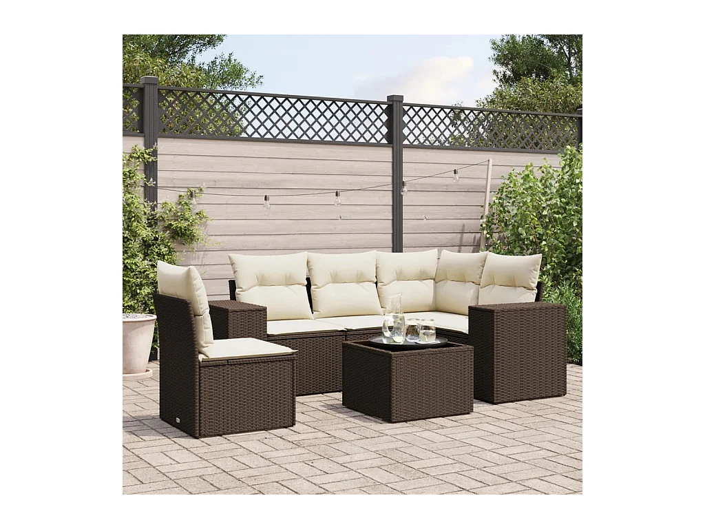 Salon de jardin avec coussins 6 pcs marron résine tressée