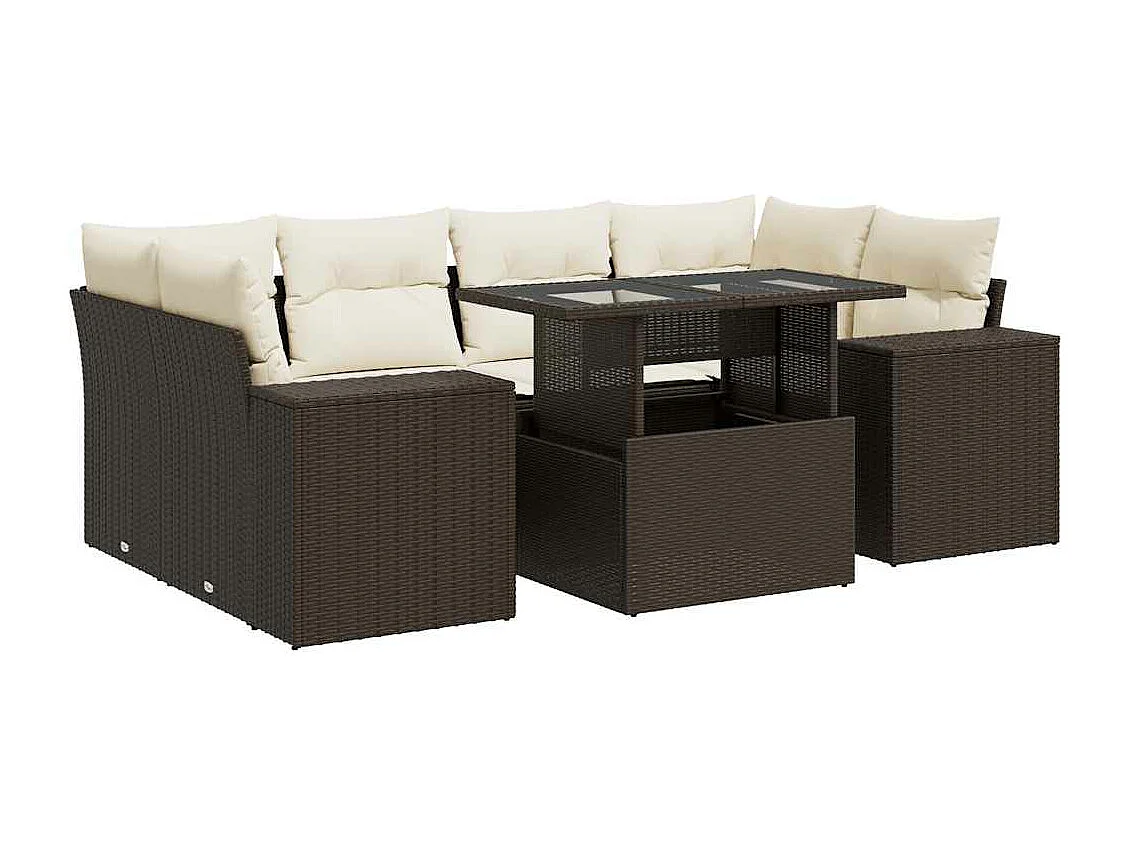 Salon de jardin avec coussins 7 pcs marron résine tressée