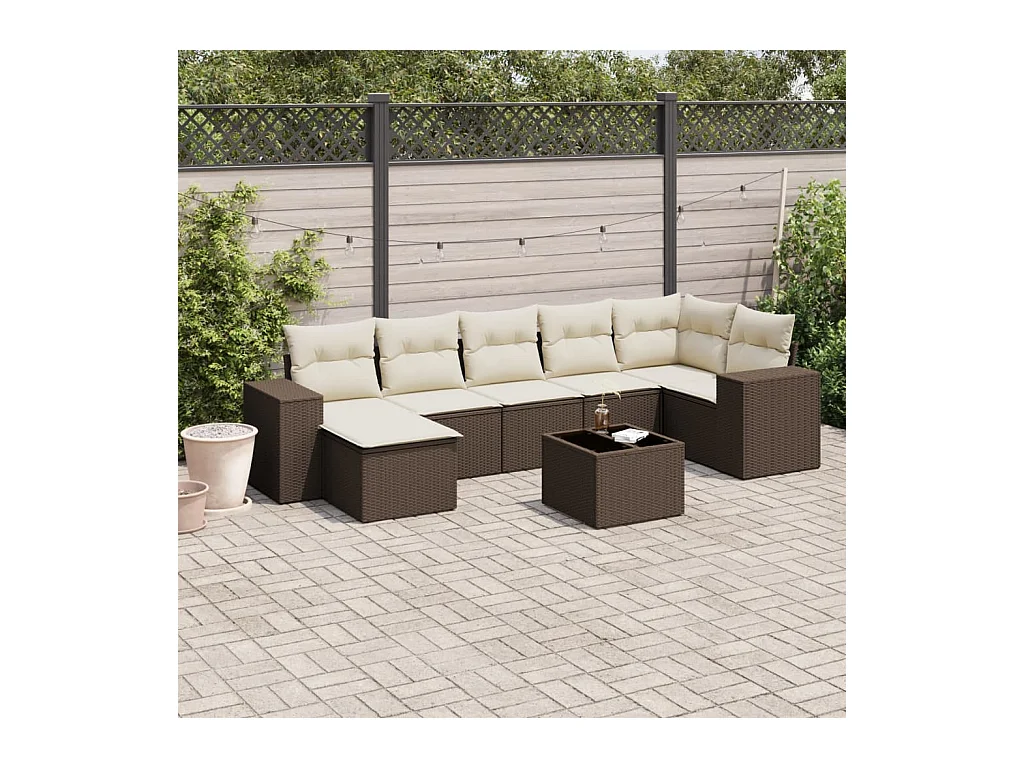 Salon de jardin 8 pcs avec coussins marron résine tressée