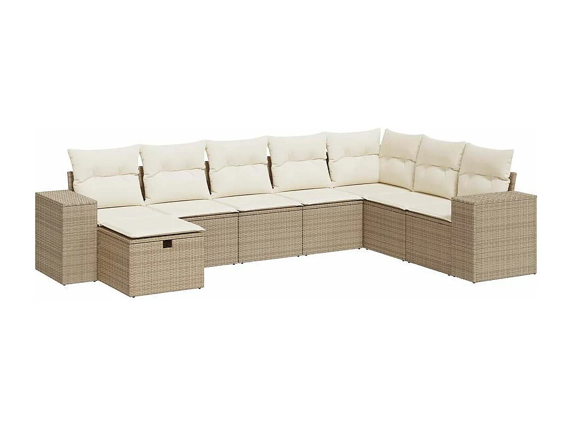Salon de jardin avec coussins 8 pcs beige résine tressée