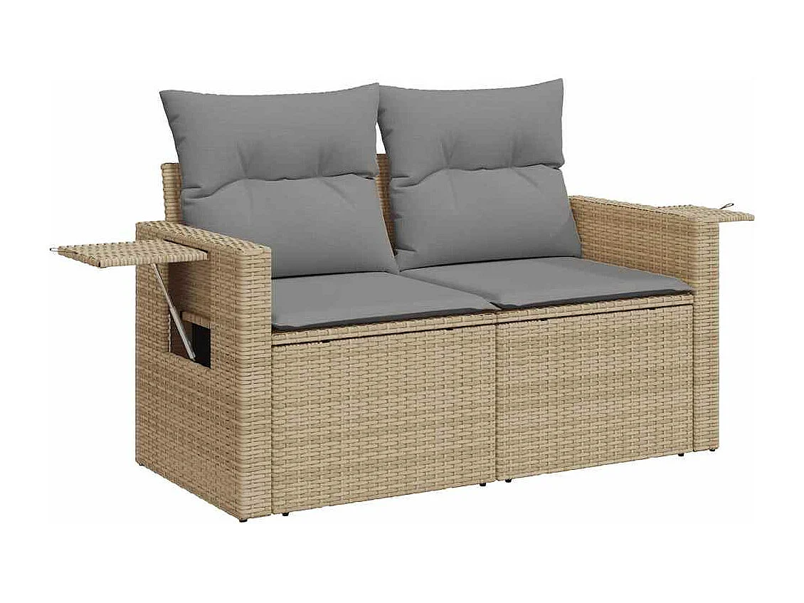 Set mobili da giardino con cuscini 7 pz beige resina intrecciata