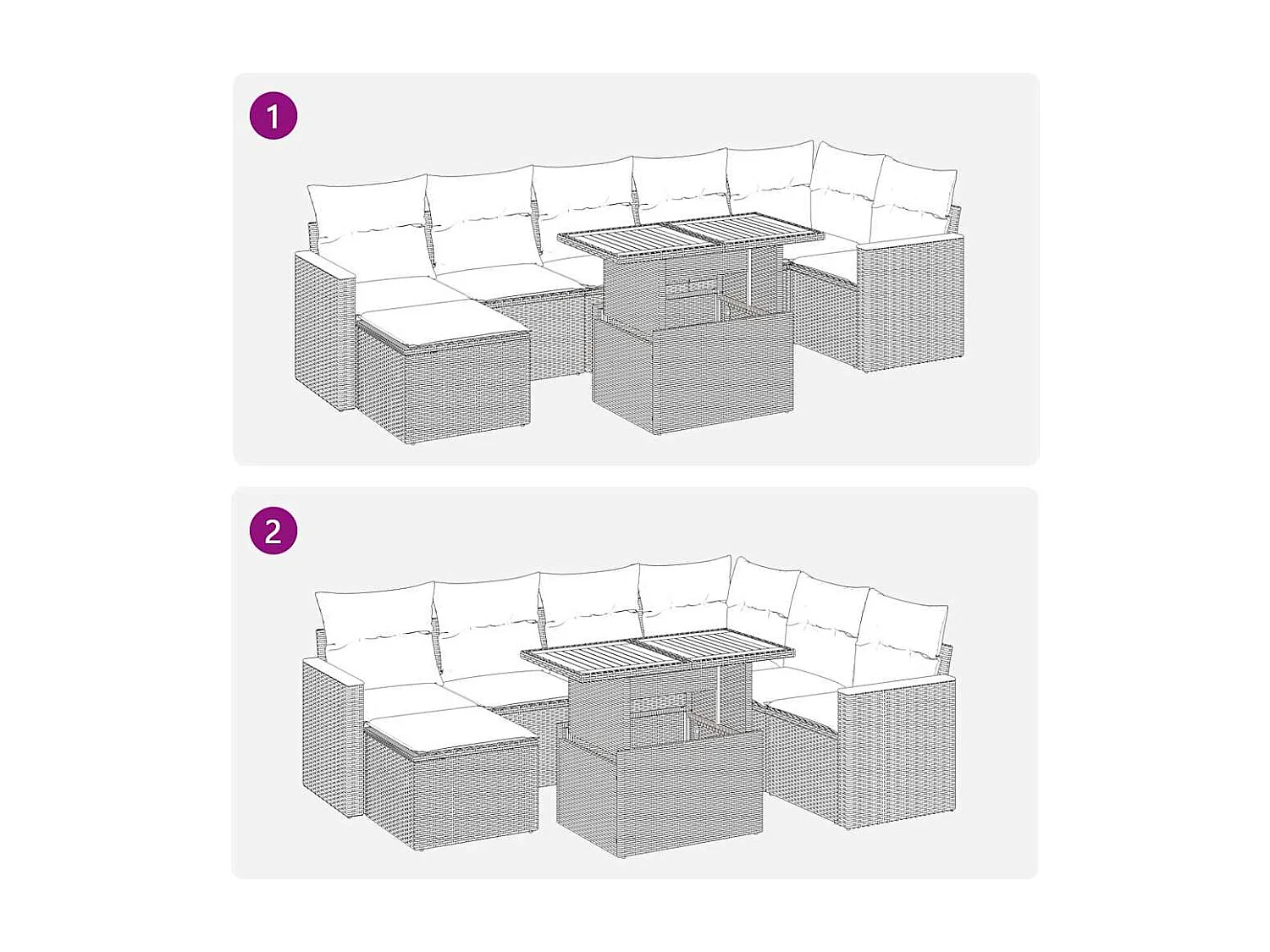 Set mobili da giardino con cuscini 8 pz grigio resina vimini acacia