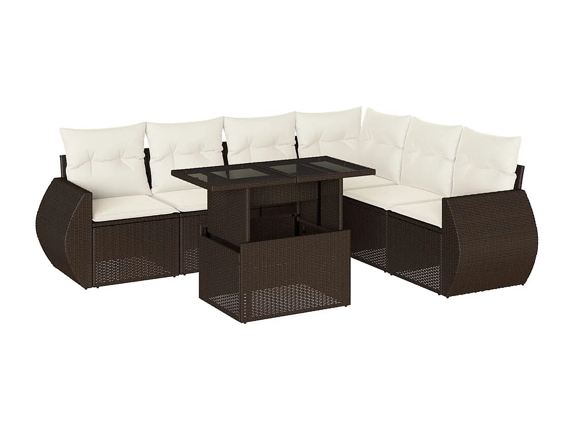 Salon de jardin avec coussins 7 pcs marron résine tressée