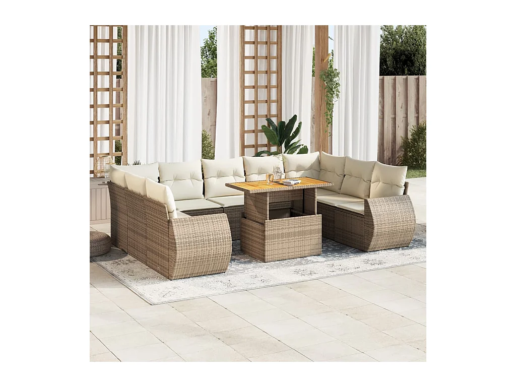 Set mobili da giardino con cuscini 10 pz beige resina intrecciata