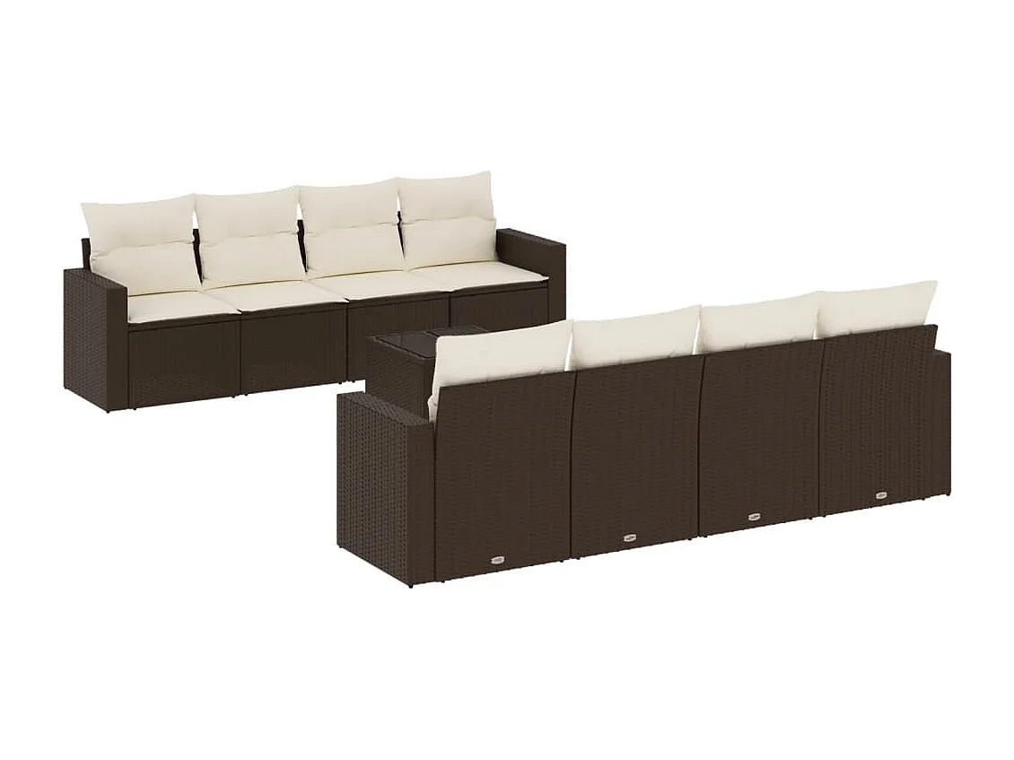 Conjunto de móveis de jardim com almofadas 9 peças resina de vime marrom