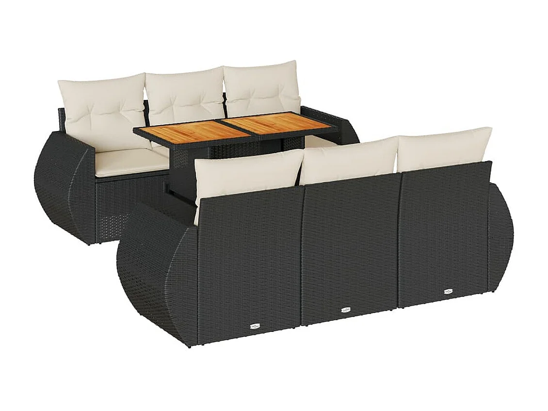 Salon de jardin 7 pcs avec coussins noir résine tressée