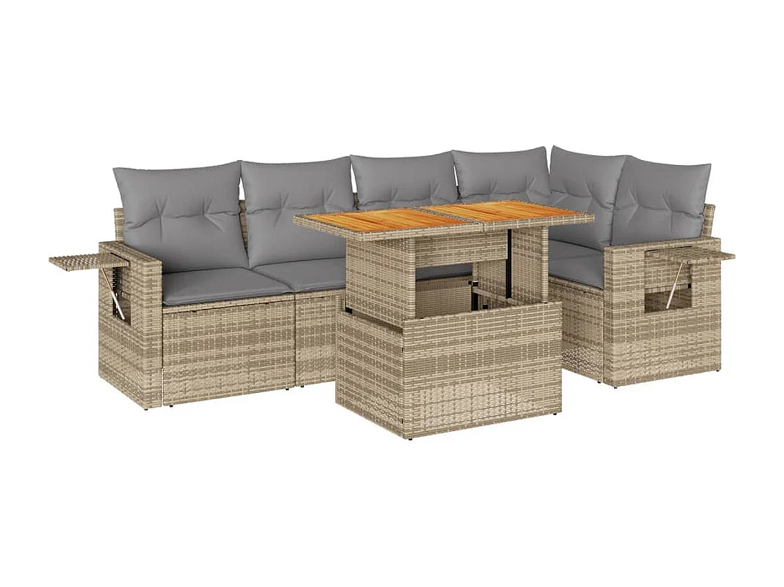 Gartenmöbel-Set mit Kissen 6-tlg. beige gewebtes Harz