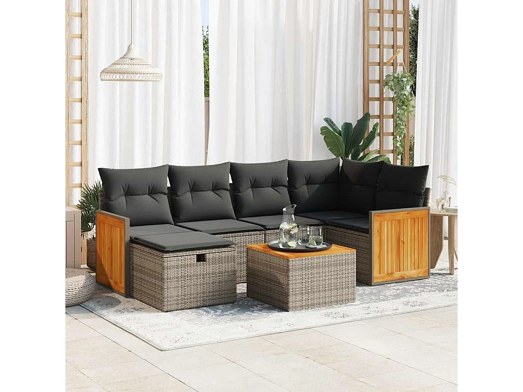 Conjunto de móveis de jardim com almofadas 7 peças resina trançada cinza