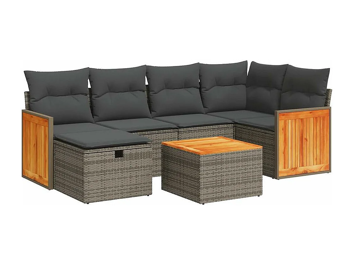 Conjunto de móveis de jardim com almofadas 7 peças resina trançada cinza