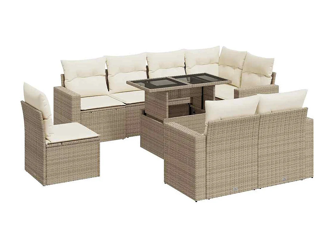 Conjunto de muebles de jardín con cojines 9 piezas resina tejida beige