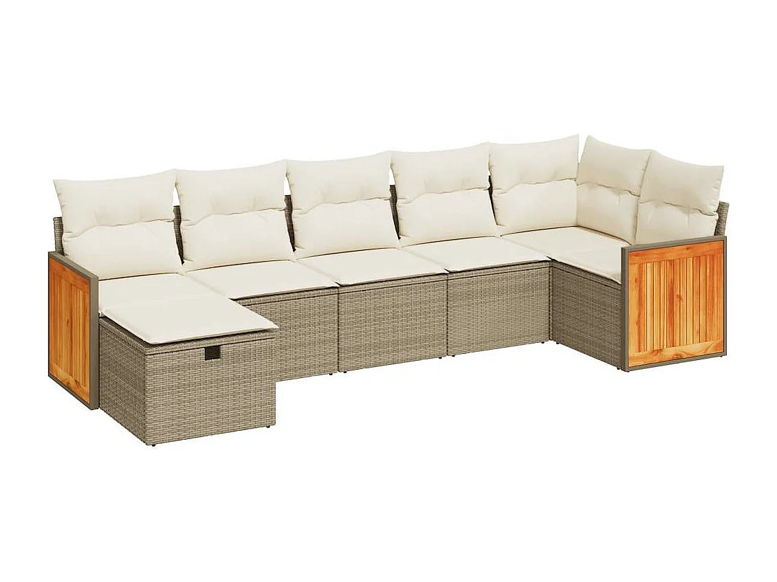 Conjunto de muebles de jardín con cojines 7 piezas resina tejida beige