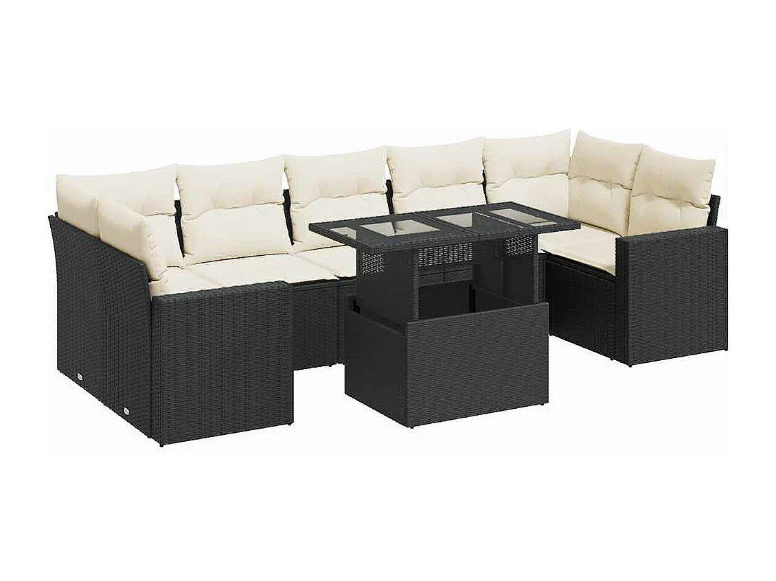 Salon de jardin 8 pcs avec coussins noir résine tressée