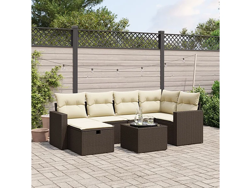 Conjunto de muebles de jardín con cojines 7 piezas resina mimbre marrón