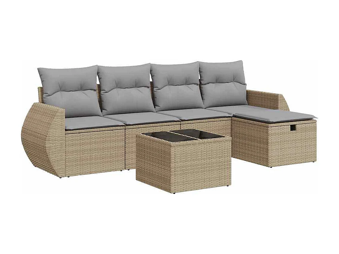 Set mobili da giardino con cuscini 6 pz beige resina intrecciata