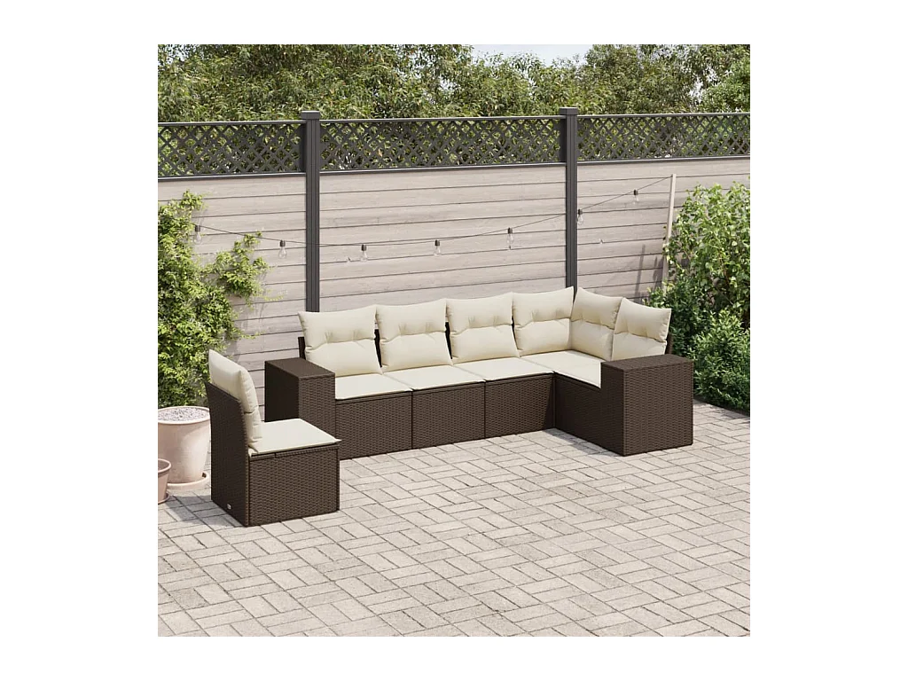 Salon de jardin avec coussins 6 pcs marron résine tressée