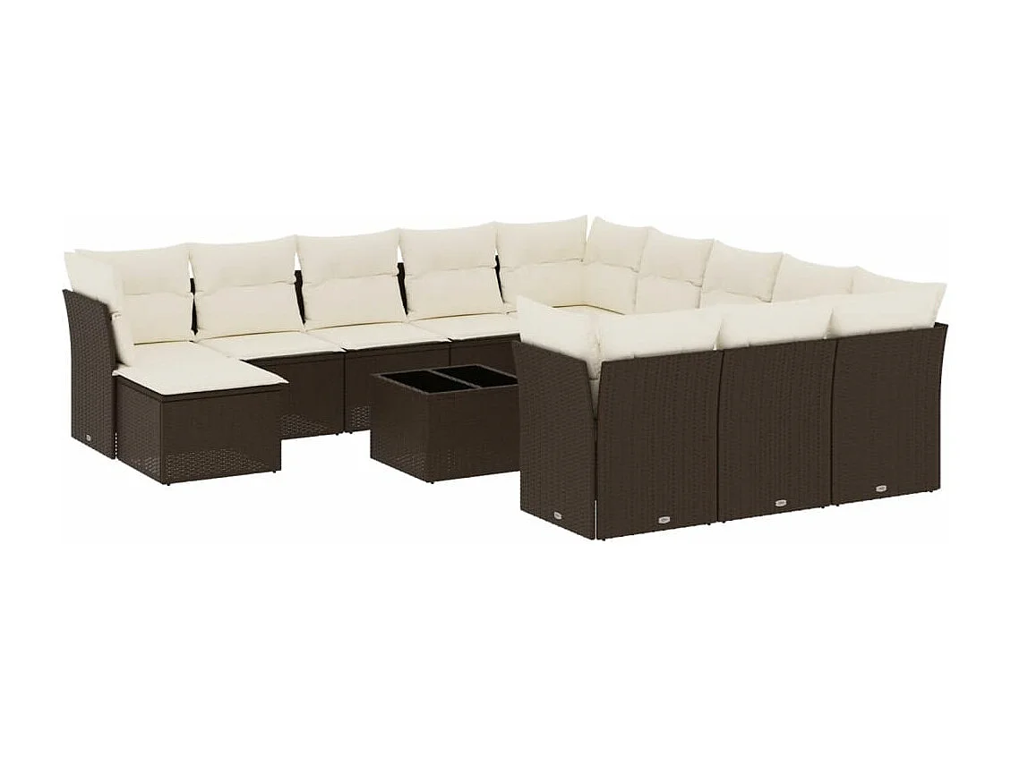 Salon de jardin avec coussins 13 pcs marron résine tressée