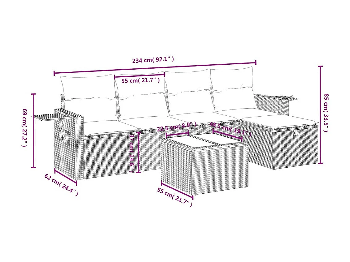 Gartenmöbel-Set mit Kissen 6-tlg. braun gewebtes Harz