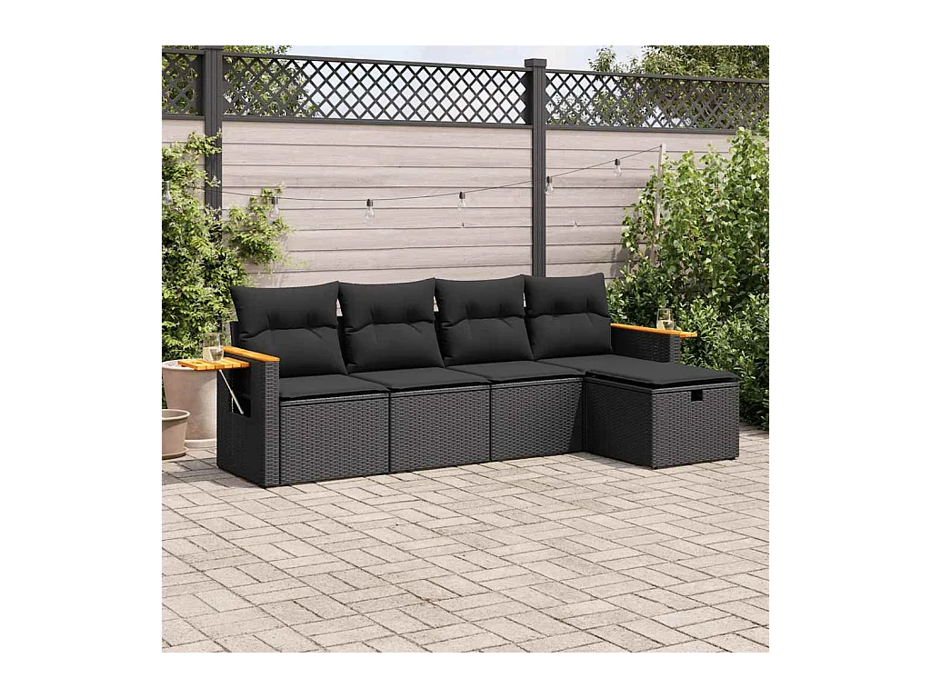 Set di mobili da giardino da 5 pezzi con cuscini neri in resina intrecciata