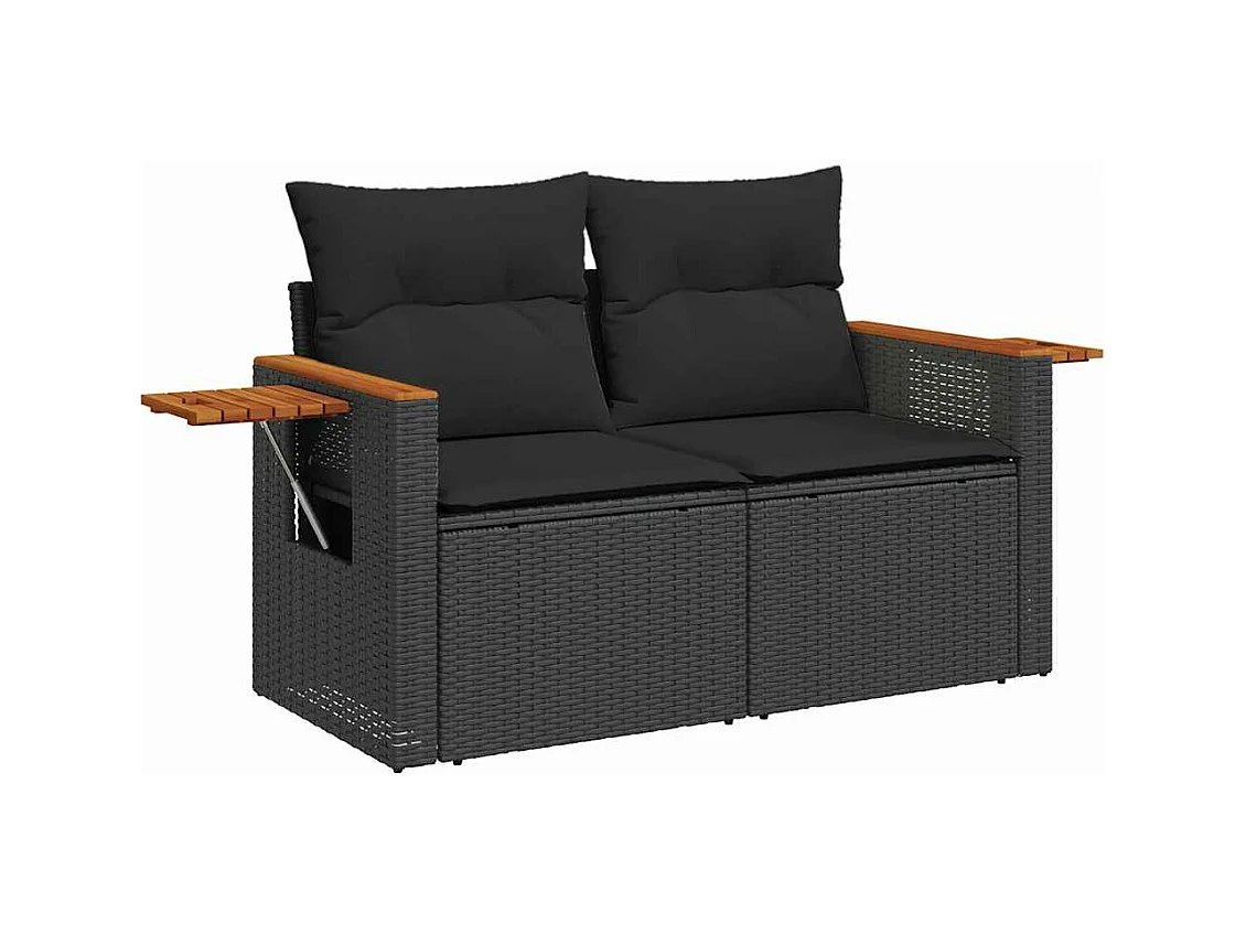 Set di mobili da giardino da 5 pezzi con cuscini neri in resina intrecciata