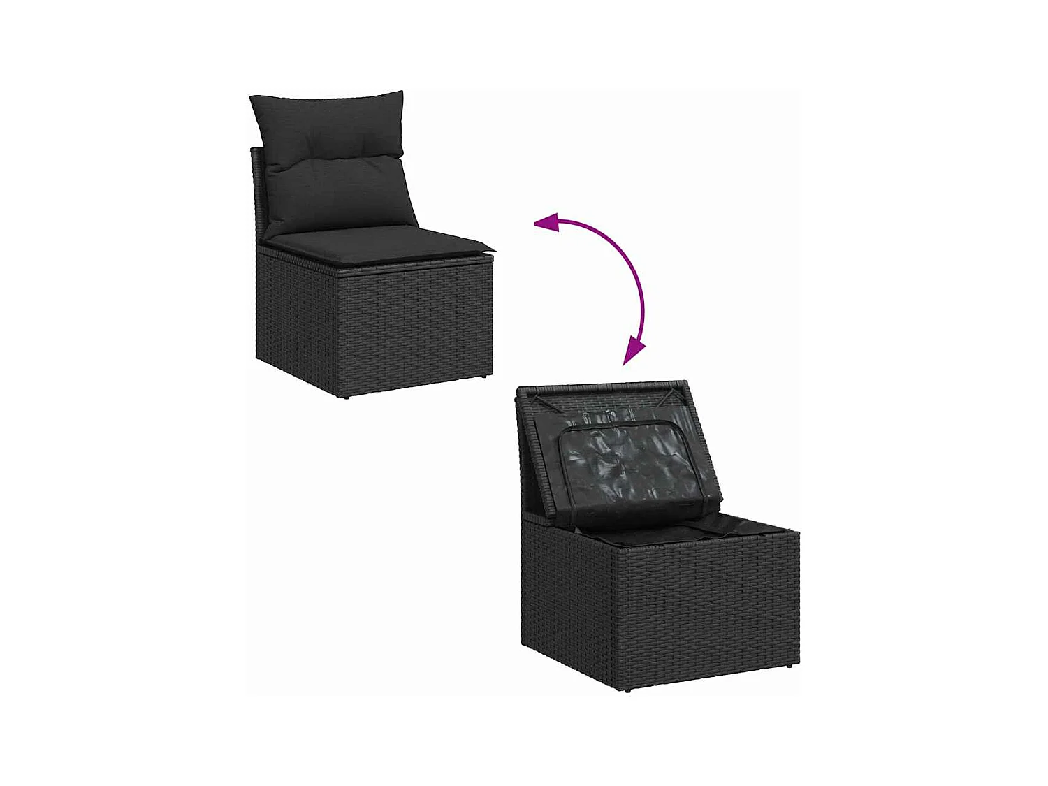 Set di mobili da giardino da 5 pezzi con cuscini neri in resina intrecciata