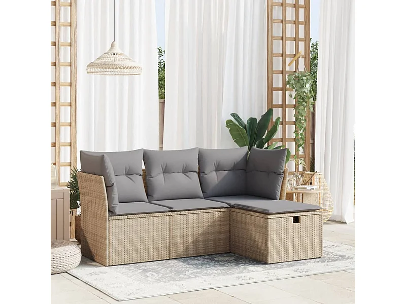 Salon de jardin avec coussins 4 pcs beige résine tressée