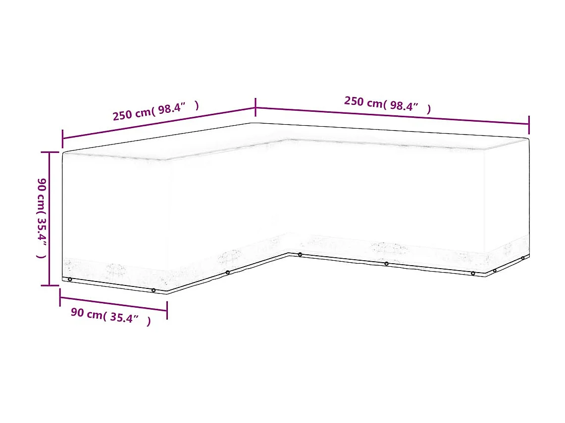 Copertura per mobili da giardino a forma di L 12 occhielli 250x250x90 cm