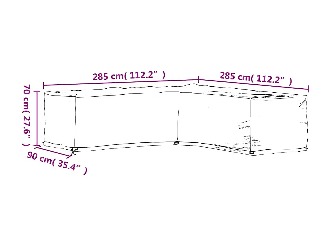 Housse de salon de jardin en forme de L 16 ?illets 285x285x70cm