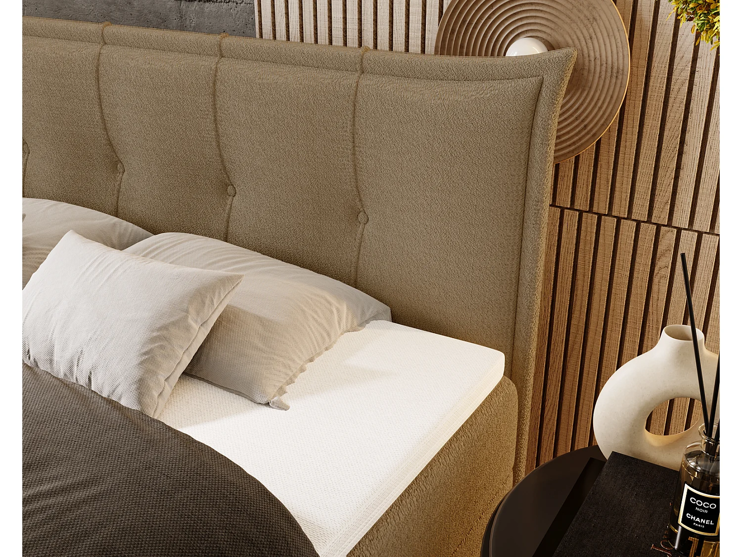 Boxspringbett mit Matratze 200x200 Liron - Doppelbett mit Bettkasten, Topper, Bouclé-Stoff Beige (Anthology 3)