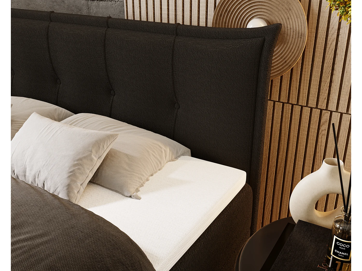 Lit adulte 200x200 avec Rangement Liron - Lit double avec matelas et surmatelas - Lit Noir (Anthology 19)