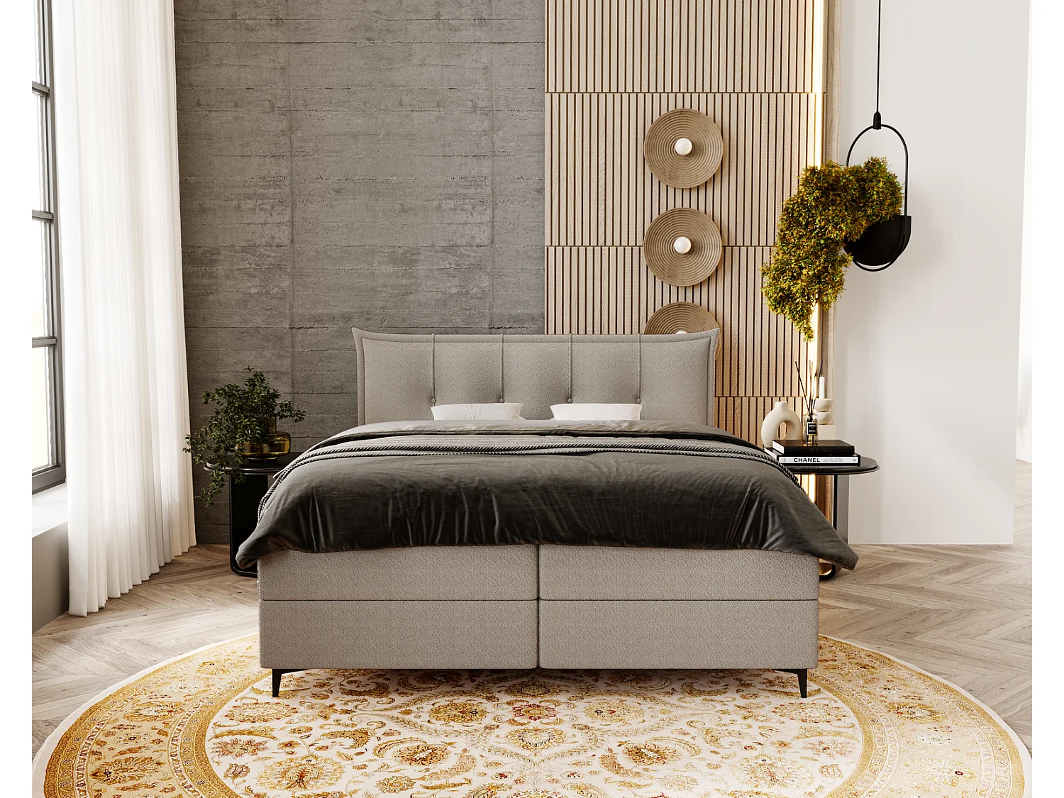 Lit adulte 160x200 avec Rangement Liron - Lit double avec matelas et surmatelas - Lit Gris clair (Anthology 15)