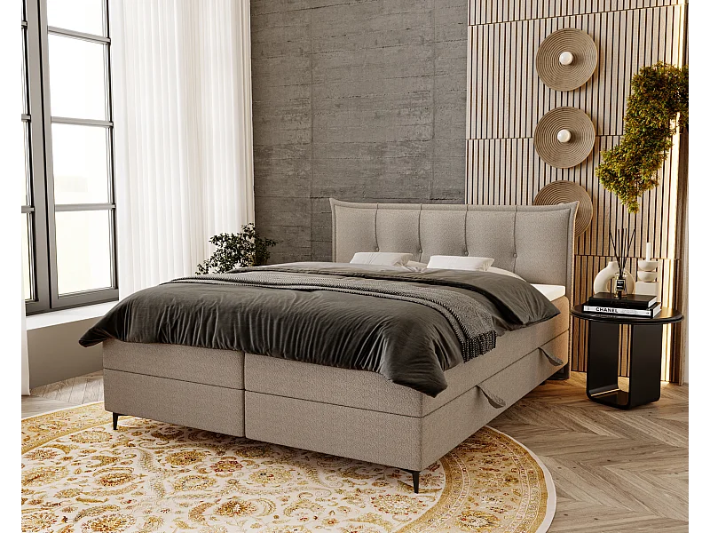 Lit adulte 160x200 avec Rangement Liron - Lit double avec matelas et surmatelas - Lit Gris clair (Anthology 15)