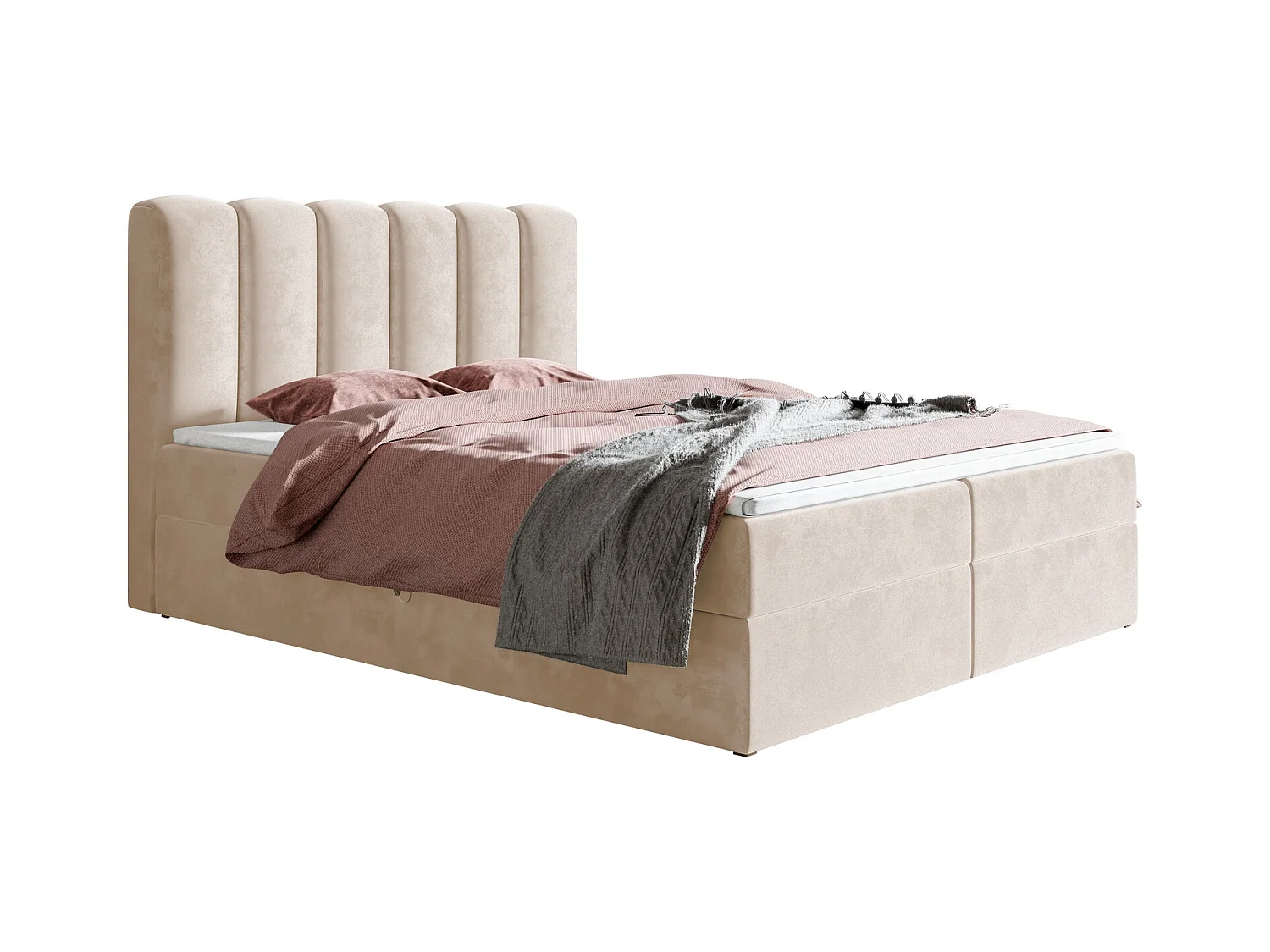 Lit double avec matelas Rimini - Surmatelas, lit 160x200 avec Rangement - Beige (Amor Velvet 4304)